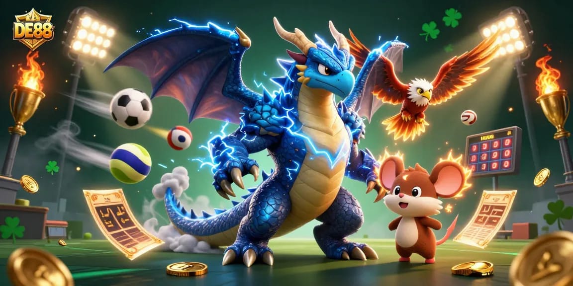 Experience DE88's thrilling action with dynamic sports elements in this vibrant 3D illustration.