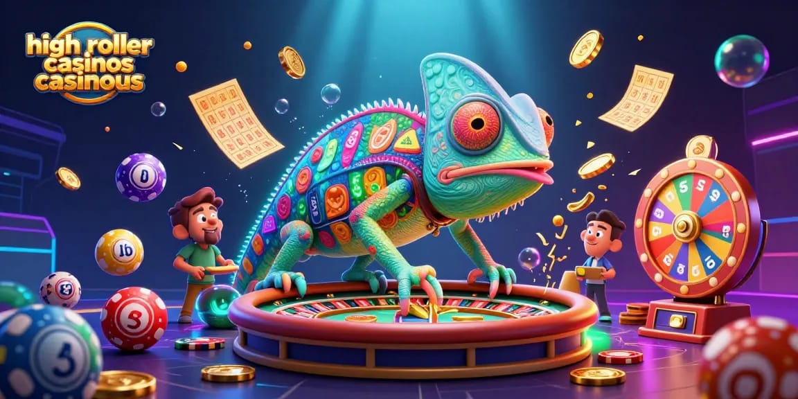 Experience exciting gameplay at high roller casinos casinous with vibrant chameleon character and dynamic gaming action.