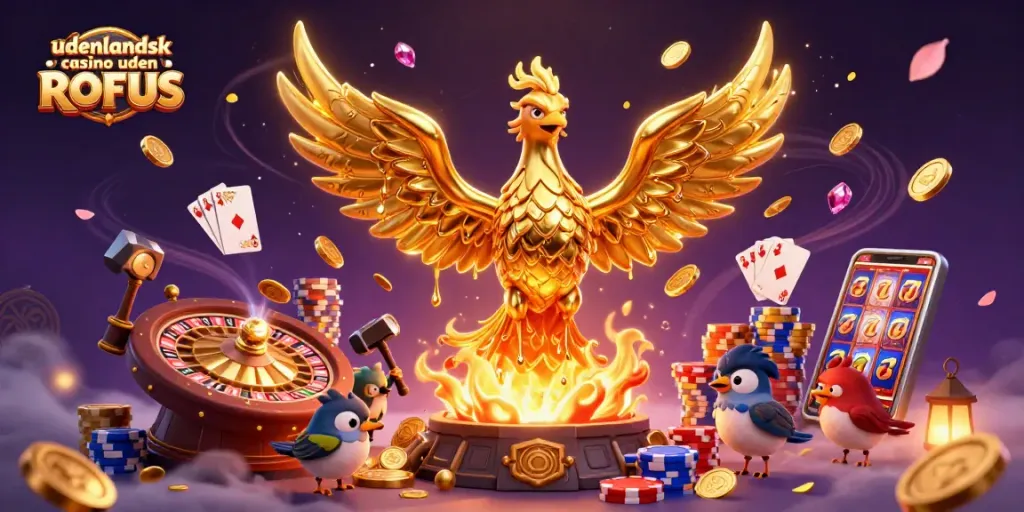 Win big at udenlandsk casino uden ROFUS with this captivating 3D phoenix casino illustration.