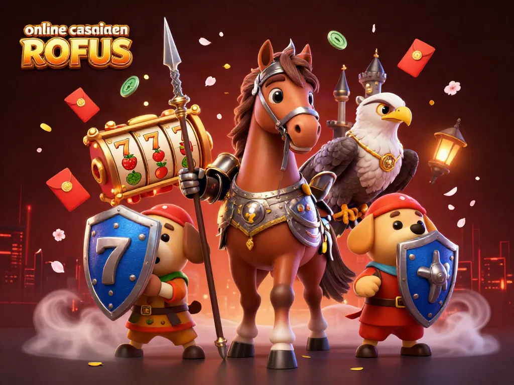 Play exciting games at online casino uden ROFUS with a medieval twist, featuring knights and casino elements.
