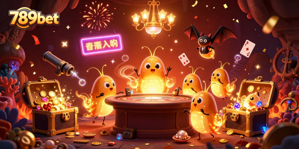 Experience the excitement of 789bet with a vibrant casino scene illuminated by glowworms and playful designs.