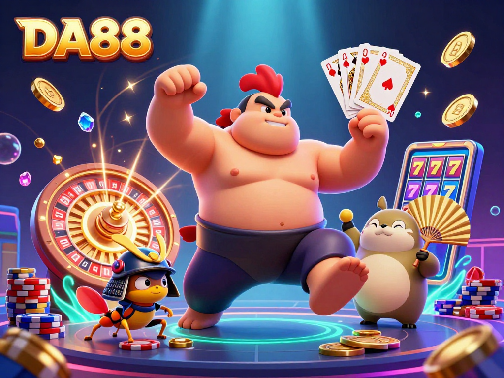 DA88 showcases a vibrant casino scene with unique characters and dynamic gaming elements.