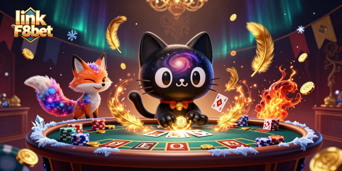 Explore the vibrant cosmic casino with the black hole cat attracting chips—link F8bet