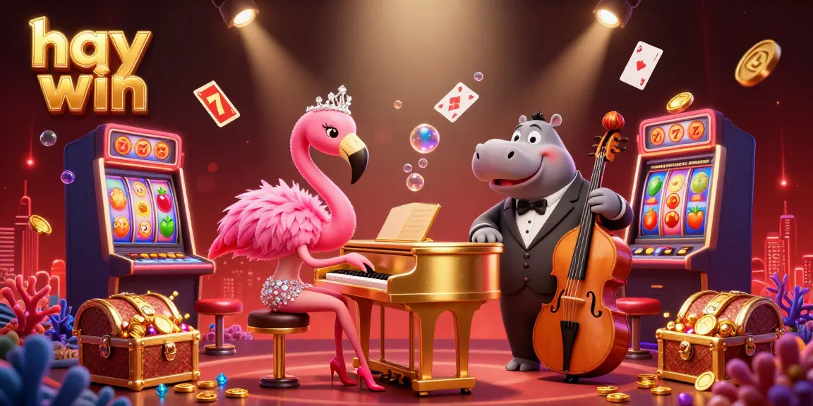 Experience the excitement of hay win with a vibrant 3D casino scene featuring lively characters and dynamic gaming elements.