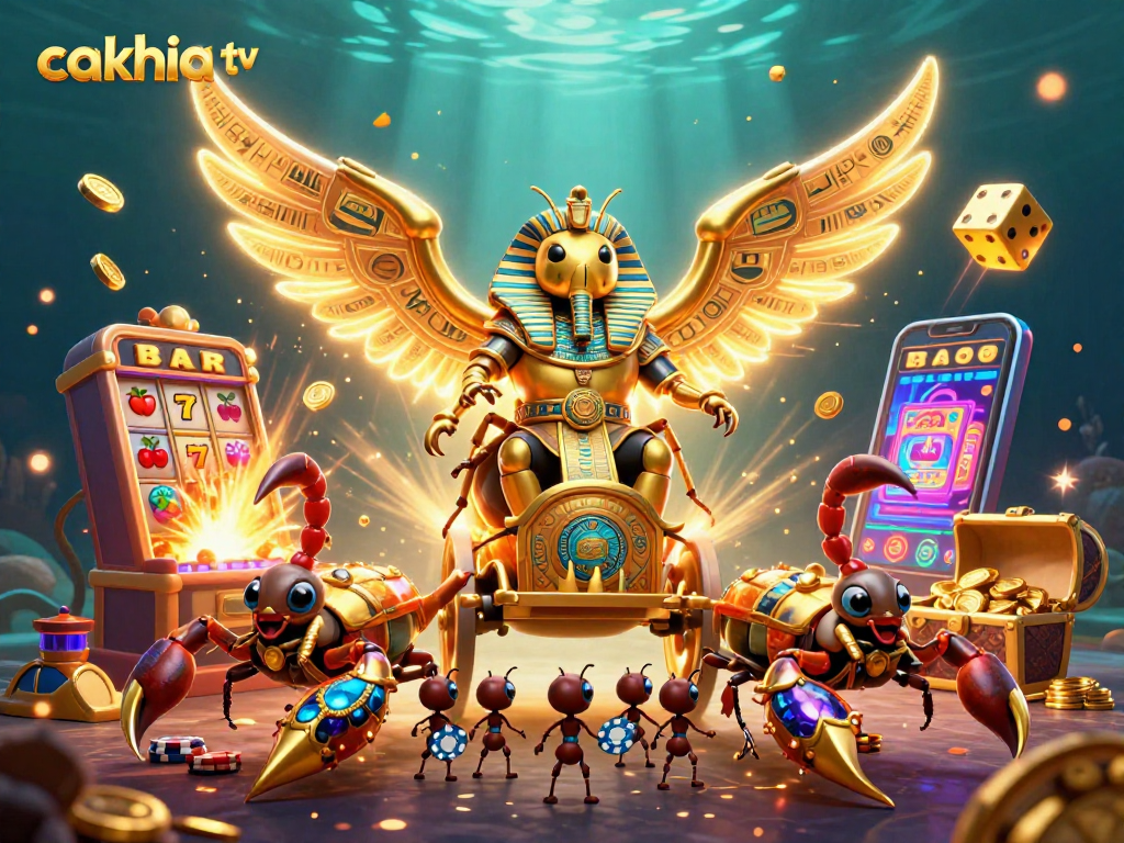 Cakhia TV invites players to experience a dynamic casino adventure with golden scarabs and jackpots.