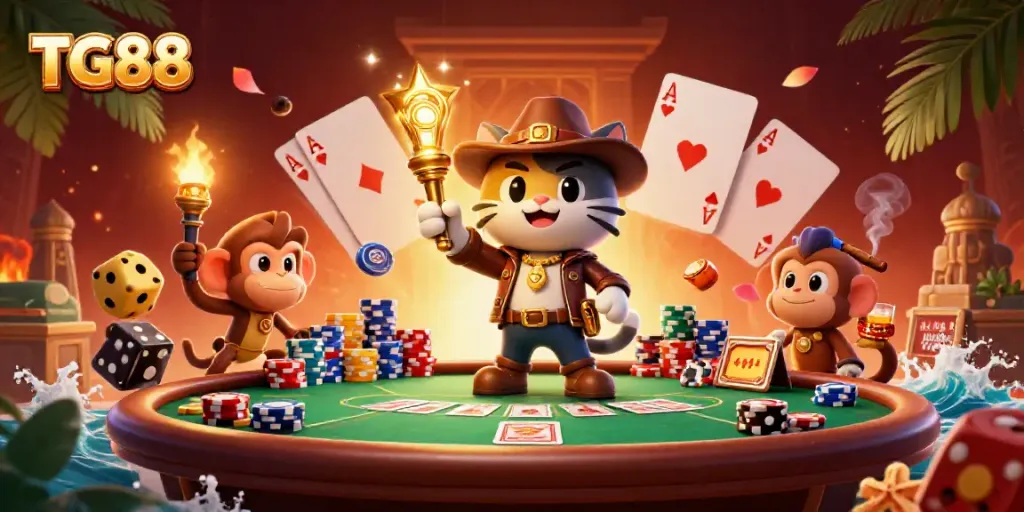 Engage in thrilling gameplay with TG88 as an explorer cat discovers casino treasures.