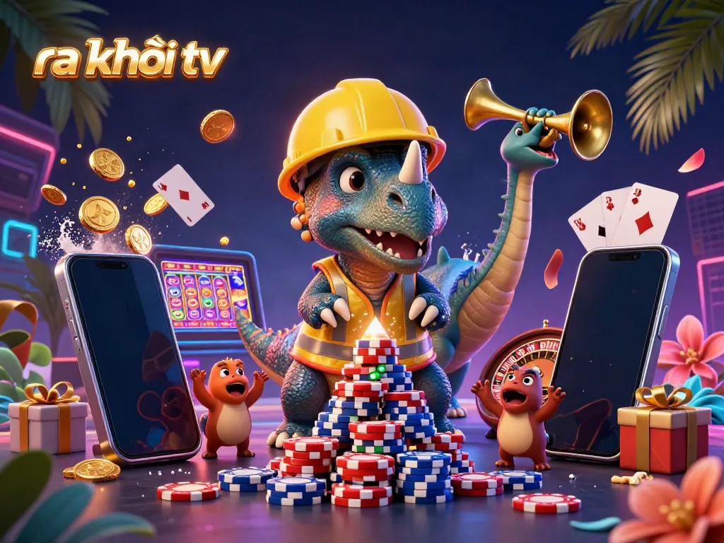 Engage with ra khơi tv for electrifying online action featuring a triceratops and a parasaurolophus in a dynamic casino scene.