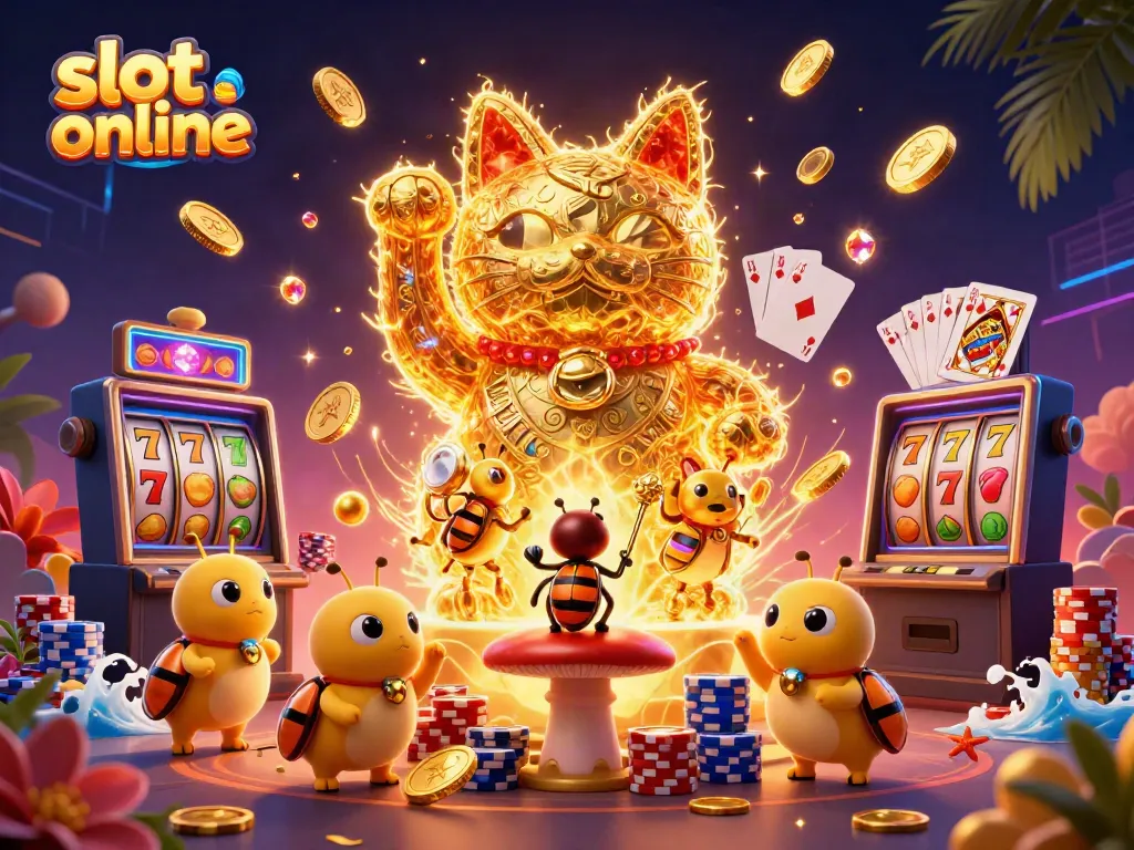 Experience vibrant slot online adventures with a lucky cat and dynamic casino elements.