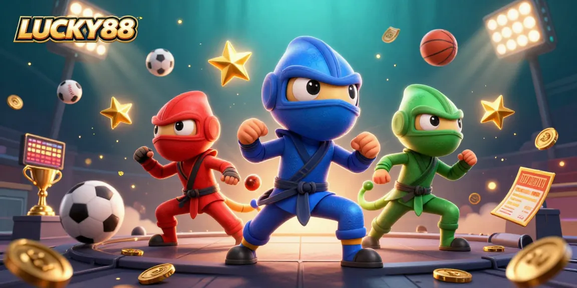 LUCKY88 showcases a dynamic scene with ninja chameleon martial artists amidst sports betting excitement