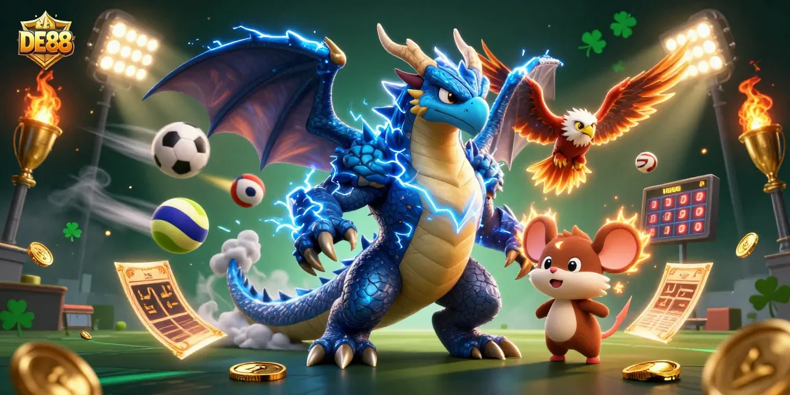 Experience DE88's thrilling action with dynamic sports elements in this vibrant 3D illustration.