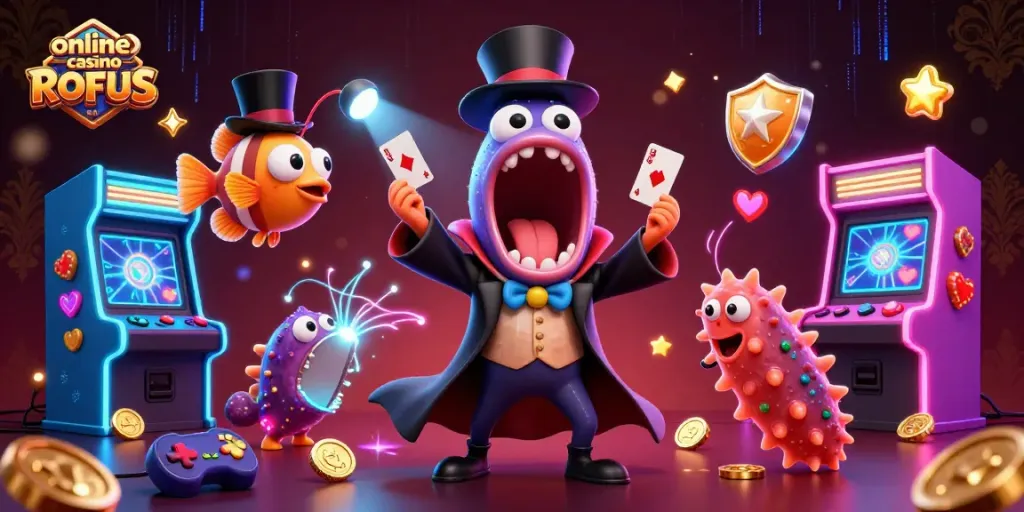 Experience the thrill of online casino uden ROFUS with unique characters performing magic in a vibrant scene.