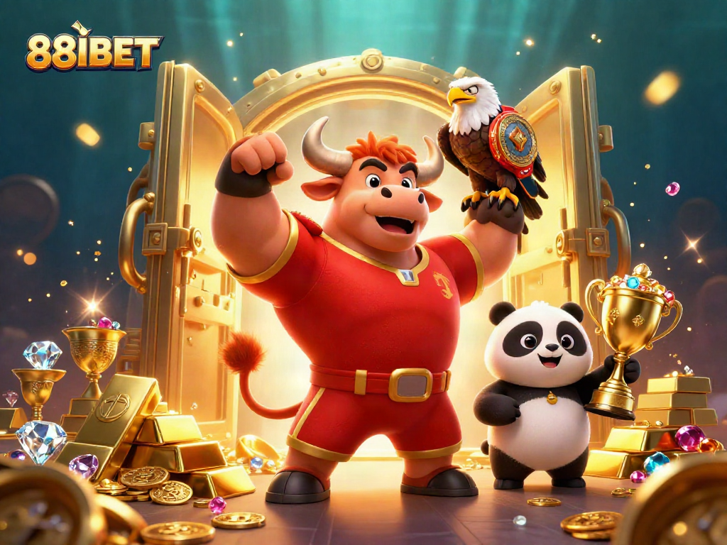 Experience the excitement of 88IBET with vibrant characters and treasure in a lively casino scene.
