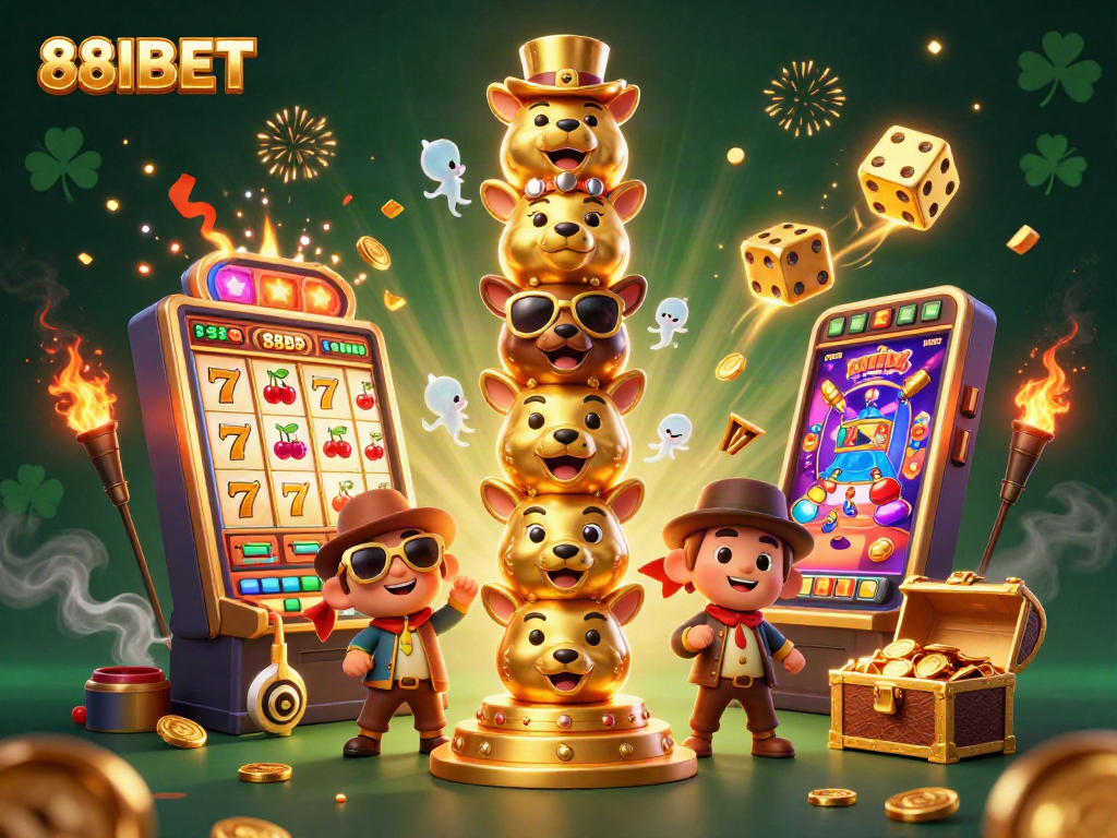 Capture the excitement of winning at 88IBET with a vibrant 3D casino scene filled with dynamic game elements.